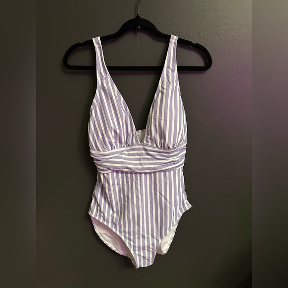 Striped Blue One Piece Swimsuit | Bathing Suit | Large | NWT - Picture 3 of 6